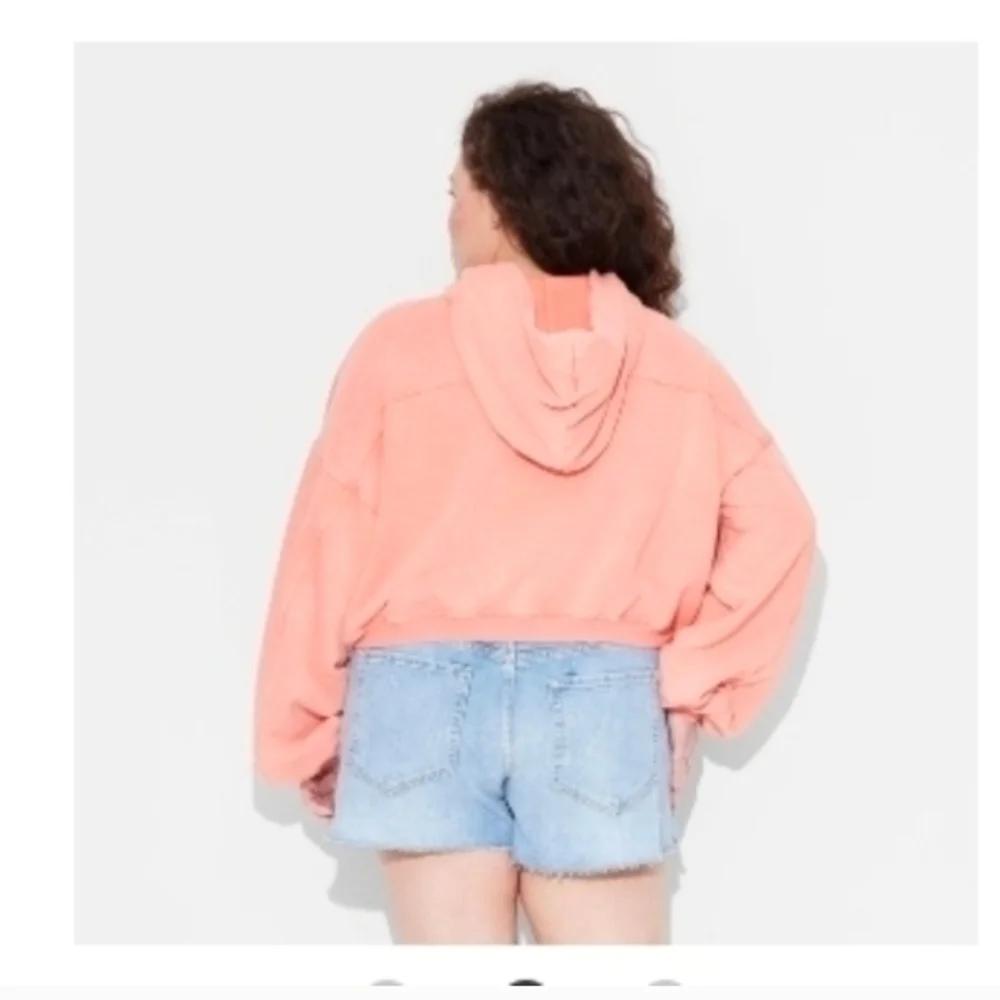 Wild Fable Women's Quarter Zip Hoodie Sweatshirt Oversized Coral Orange - Picture 2 of 6